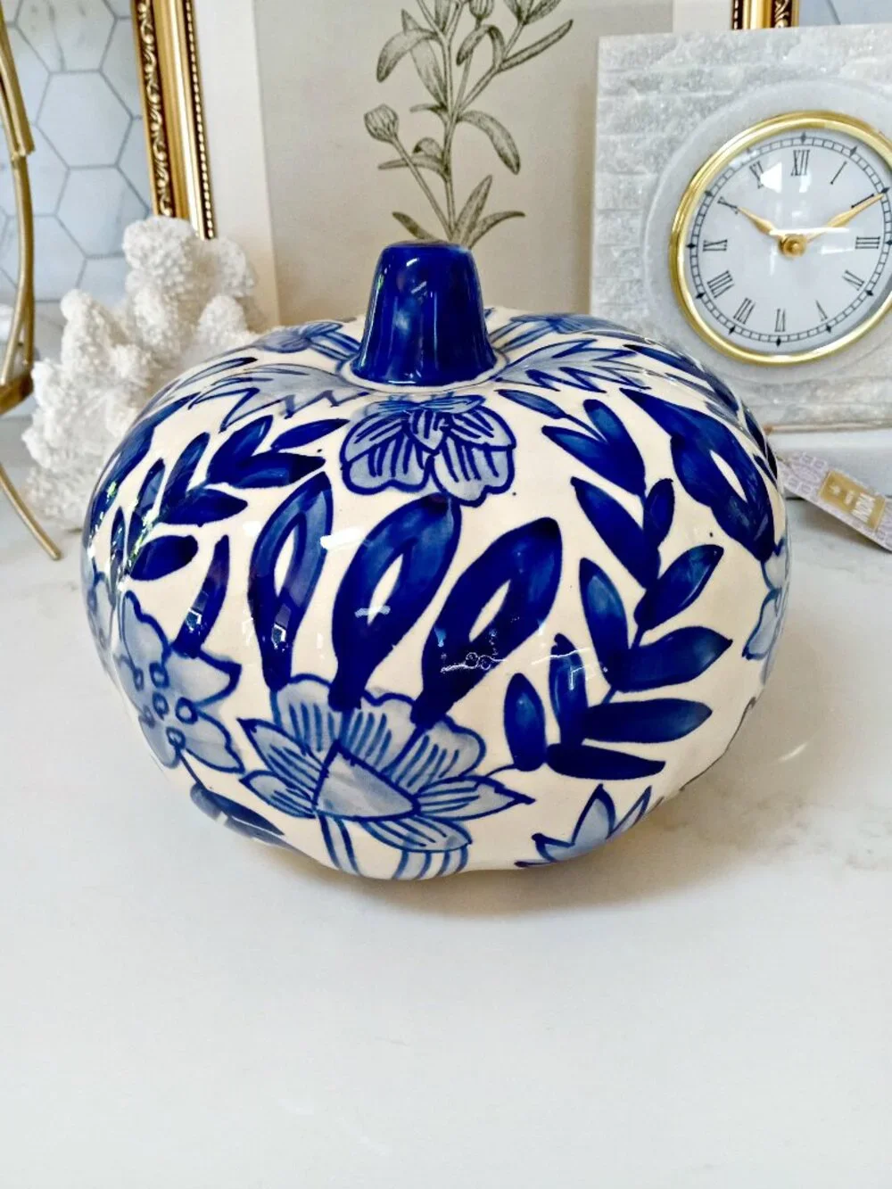 NEW! BEAUTIFUL BLUE FLORAL PUMPKIN INDIA OH MY!